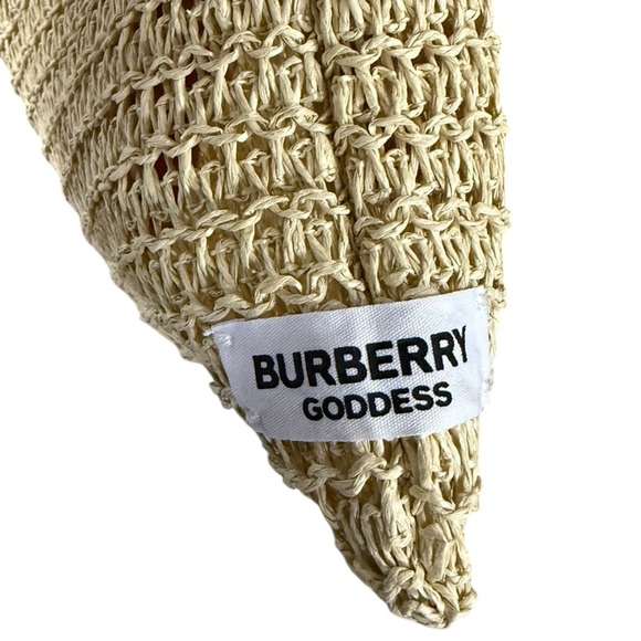 Burberry Goddess Woven Raffia Straw Tote Bag Tan Boho - Picture 3 of 7